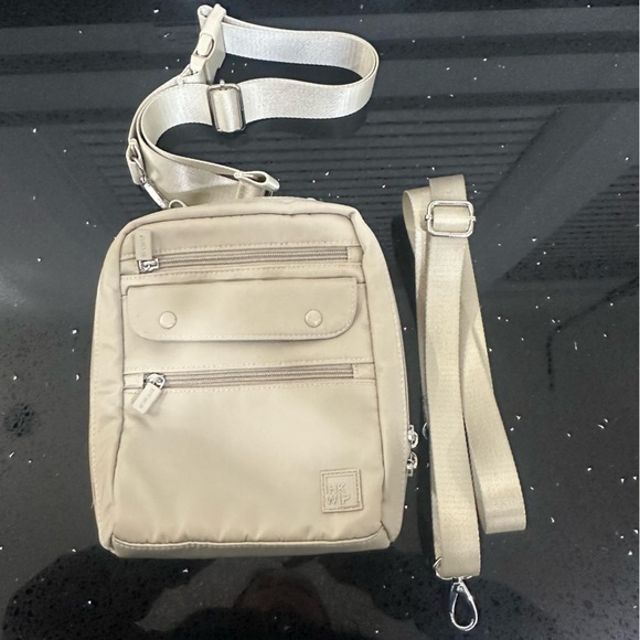 Ihkwip Handbags - IHKWIP Nylon Multi-Pocket Everyday Essentials Crossbody Bag Tan Beige 2 straps